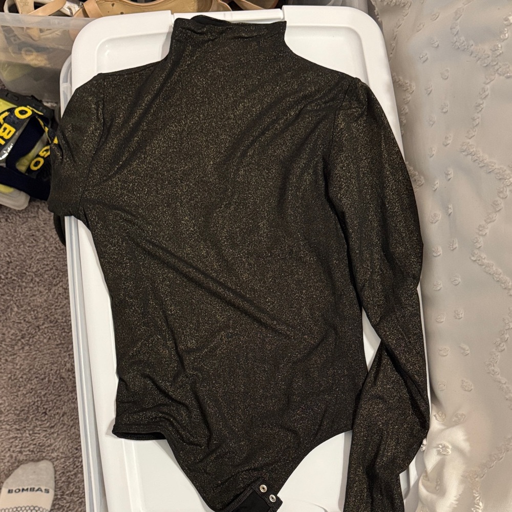 Express Shimmer Black Long Sleeve Top